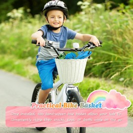 Spesh Kids Bike Basket, Wicker Basket for Kids Bike Boys Girls Bike Baskets Front with 72 Pcs Bike Spoke Beads Bicycle Accessories for Kids Bike(White)