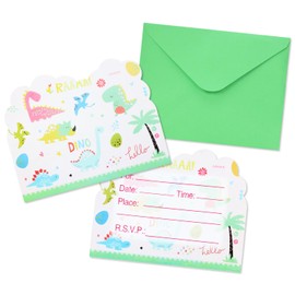 TOPWAYS 10 Kids Childrens Birthday Party Invitations Kids Dinosaur Party Invitation Cards Envelope Style, Folding Envelope Design Birthday Cards Birthday Invitations for Kids Girls Boys
