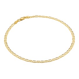 KISPER Solid 925 Sterling Silver 18k Gold Plated Italian 3mm Diamond-Cut Flat Mariner Link Chain Anklet Ankle Bracelet for Women - Made in Italy, 9-11 inches (18k Gold, 11 Inches (Large))
