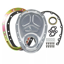 Hot Rod Parts Supply SB Chevy Chrome Steel 2-Piece Timing Cover Kit Reinforced SBC 305 327 350 383