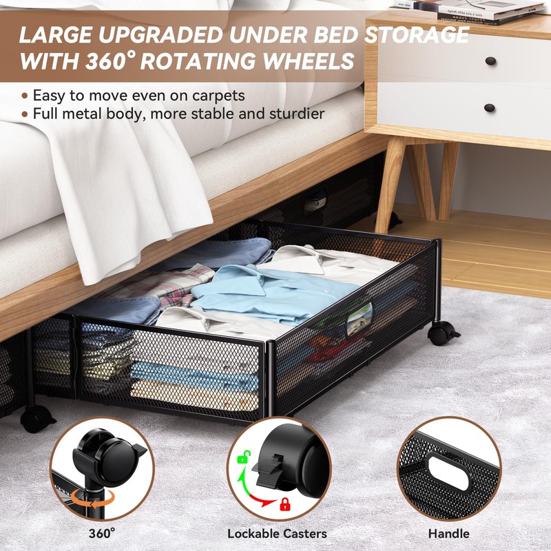 PHINOX Under Bed Storage Containers with Wheels - Shoe Storage