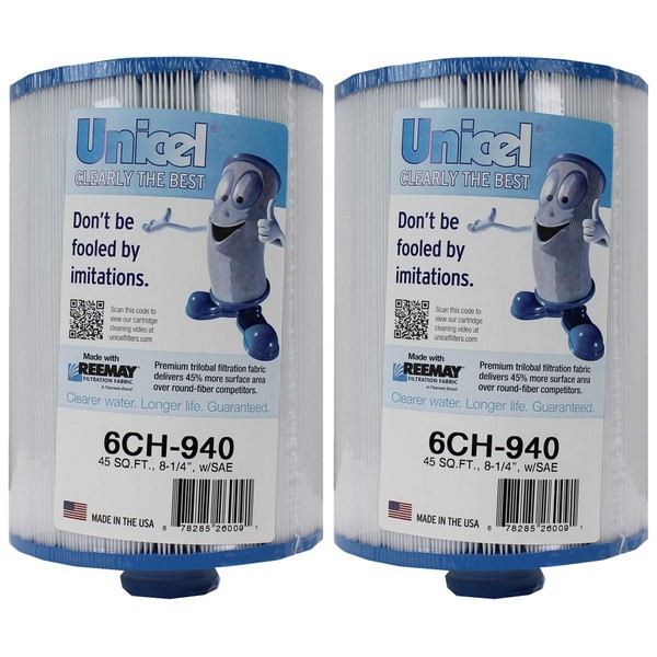 Unicel 8.25 by 6 Inch Hot Tub and Spa Filter Replacement Cartridge with High Quality Media for Multiple Filter Models, 2 Pack
