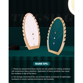 TINGSING Large Necklace Display Stand 7 Slots Wood Necklace Holder with Velvet Padded Vertical Jewellery Display Stand Hanging Jewellery Tower Long Chain Jewelry Organizer Rack for Pendant, Green