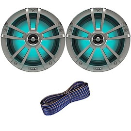 1 Pair (QTY 2) of Infinity Reference 6.5" 225-Watt High-Performance 2-Way Weather-Proof Marine Boat Power Sport Titanium 2-Way Coaxial LED Speakers Bundle Combo with 16 Gauge Speaker Wiring