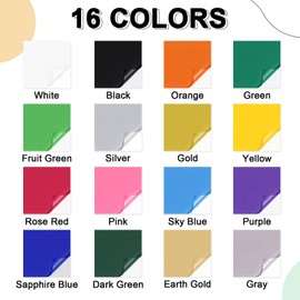 Prime Vinyl 16 Pack Heat Transfer Vinyl Sheets, 12"x 8" Iron on Vinyl for for Silhouette Cameo, All Cutting Machines, HTV Sheets for Clothes, Hats, Pants, Other Fabrics