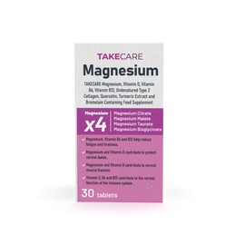 TAKECARE 4xMagnezyum, D Vitamini, Vitamin B6 ve B12, Doğası Değiştirilmemiş Tip 2 Kollajen, Kuersetin, Zerdeçal Ekstresi ve Bromelain İçeren 30 Tablet