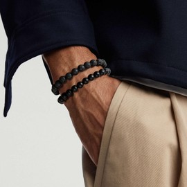 RANKEEF Mens Bead Bracelet Adjustable Elastic Rope Mens Bracelet Set 6&8MM Natural Stone Beads Multi-Colored Beads Bracelets Tiger Eye Bracelets Mens Gift, Medium, Stone, no gemstone