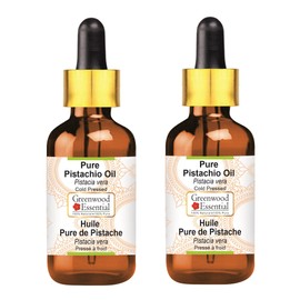 Greenwood Essential Pure Pistachio Oil (Pistacia Vera) with Glass Dropper Natural Therapeutic Quality Cold Pressed (Pack of Two) 100 ml x 2 (6.76 oz)