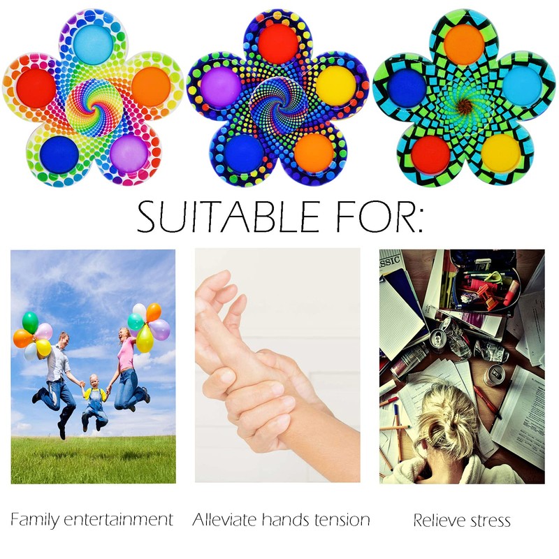 Stress Relief Hand Spinner Push Pop Bubble Fidget Toy (Rainbow)