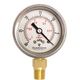 1-1/2" Oil Filled Vacuum Pressure Gauge - Stainless Steel Case, Brass, 1/8" NPT, Lower Mount Connection, 30HG/0PSI