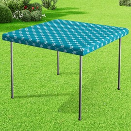 misaya Square Vinyl Table Cloth, Elastic Fitted Tablecloth with Flannel Backing, Waterproof Plastic Table Cover Fits Folding Tables for Picnic, Camping, Indoor and Outdoor (Teal, 34" x 34")