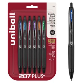 uniball™ 207 Plus+ Retractable Gel Pens, Medium Point (0.7mm), Assorted, 6 Pack