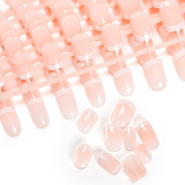 240 Pcs 12 Different Size Natural French Short False Nails Acrylic Full Cover Nails with Simple Case