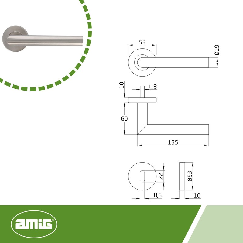 Amig - Set mit Rosettentürgriffen | 136 x Ø19 mm
