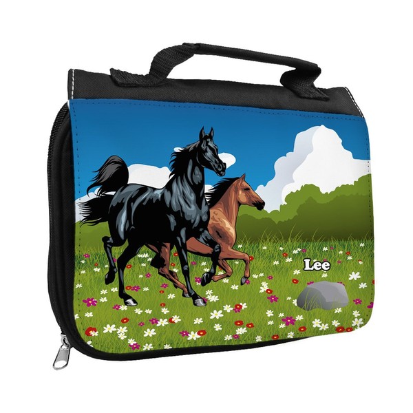 Toiletry Bag with Name Lee and Horse Motif for Girls,