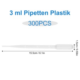 Dokpav 300 Piezas 3ml Pipetas de Transferencia, Gotero de Pipetas de Plastico, Desechables Pipetas Graduadas, para Mezclar Aceites Esenciales, Pinturas, Laboratorio de Ciencias