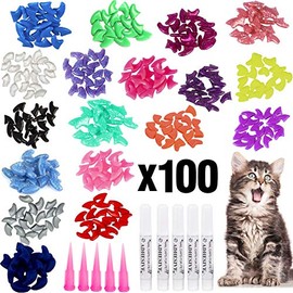 VICTHY 100pcs Cat Nail Caps, Colorful Pet Cat Soft Claws Nail Covers for Cat Claws with Glue and Applicators Extra Small