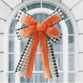 Large Fall Bow Wreath Thanksgiving Decor Buffalo Bows for Indoor Outdoor Orange Wreath Holiday Fall Decorations and All Kinds of Holiday Backdrops Decorations (1, Black White Buffalo)
