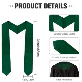 Green Graduation Stole, Plain Graduation Sash, Unisex Adult Class of 2025 Graduation Stole, Green Honors Graduation Stoles Sash Graduation Shawl Sublimation Stoles for Graduation Ceremony 70" Long