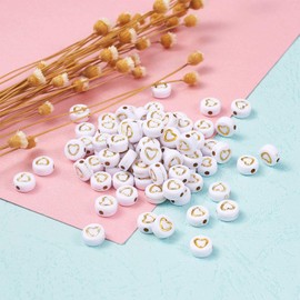 Cheriswelry 200pcs Acrylic Flat Round Heart Beads 7mm Pony Disc Coin Loose Spacer Beads for Jewelry Bracelet Making Hole:1.5mm