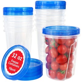 Soup Containers with Lids 32 oz -10 Pack Freezer Storage Containers with Twist Top Lids - Freezer Containers Ideal for Food Storage, Soup, Lunch, Leftovers, Food Containers with Leak-proof/BPA Free
