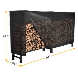 GASPRO 8FT Firewood Rack Outdoor with Cover, Adds Sturdy Middle Upright, Heavy Duty Steel Log Rack Wood Holder, Easy to Assemble