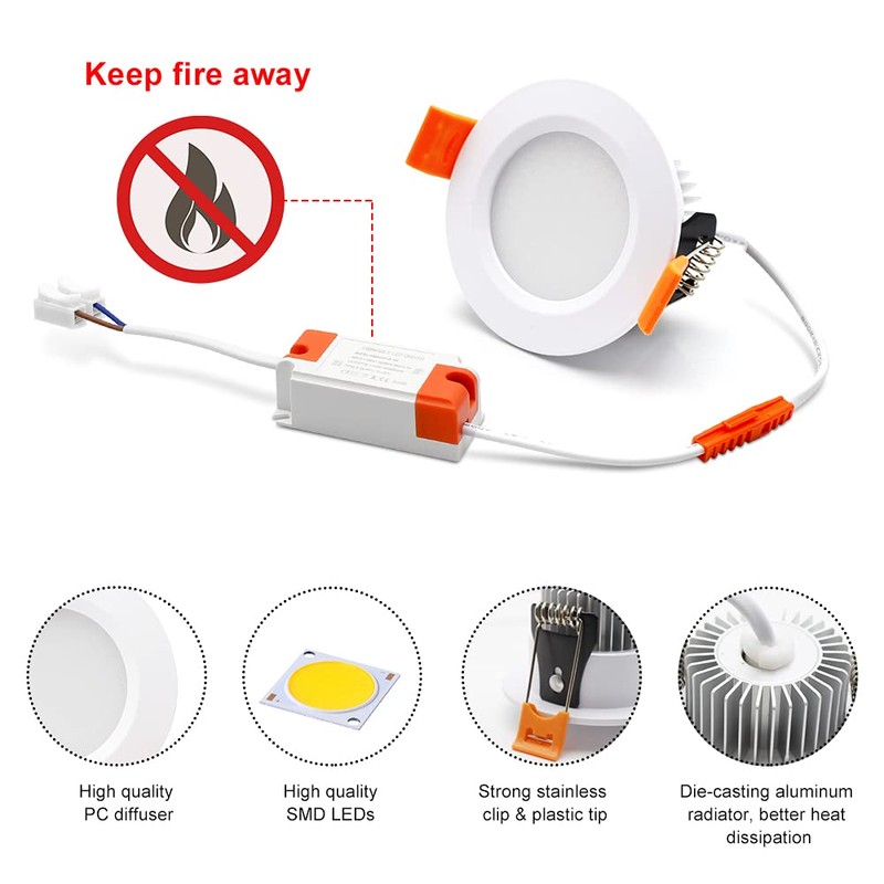2 Inch LED Recessed Lighting, 3W Dimmable Downlight, 5000K Daylight