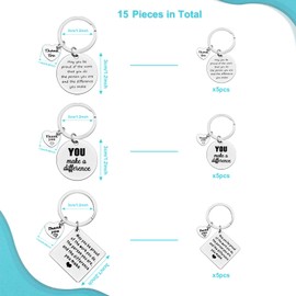 Xiahuyu 15 Pcs Thank You Gifts Appreciation Keychain Make a Difference Keychain Appreciation Gifts for Employee Staff Coworker Thank You Gift for Nurse Teacher Mentor Coach Social Worker
