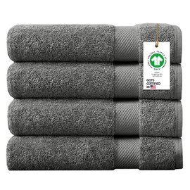 Delara 100% Organic Cotton Towels 650 GSM Plush Feather Touch Quick Dry Bath Sheet, Pack of 4 GOTS Certified, Oeko-Tex Green Certified, Organic Cotton Bath Sheet, 36"X70"