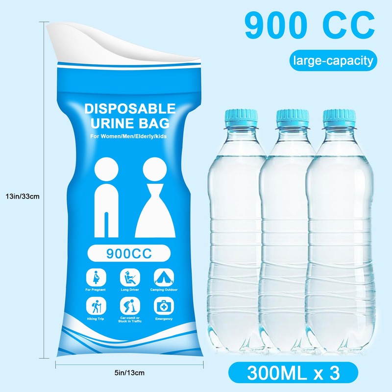 SZWLJ 6-Pack 900CC Blue Disposable Urine Bags for Camping Essentials