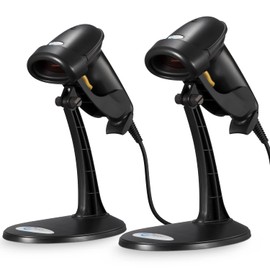 Barcode Scanner with Stand, 2 Pack Wired Handheld Bar Code Scanner, Esky Automatic 1D Laser Scanner Support Windows/Mac/Linux for Store, Supermarket, Warehouse, Library Book