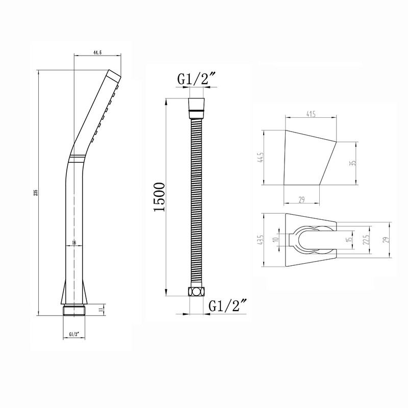 ENKI, EH008, Modern Square Shower Head and Hose Kit with