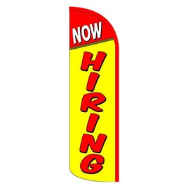 Vista Products NOW HIRING (Yellow) Windless Polyknit Feather Flag (3 x 11.5 feet)