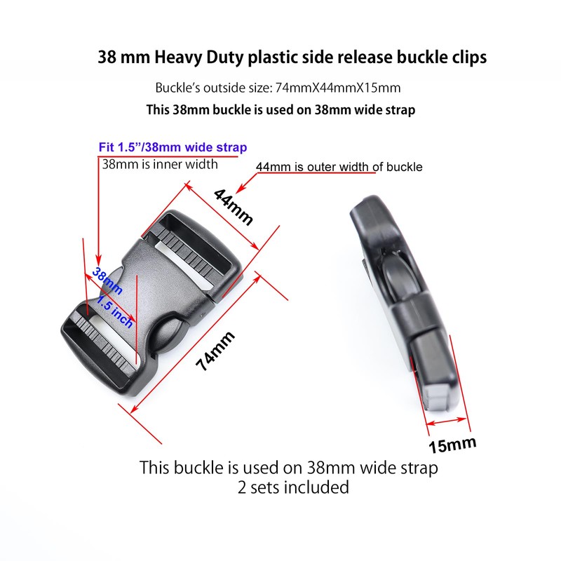 Side Release Buckles 38mm Heavy Duty Plastic Buckle Clips Snap