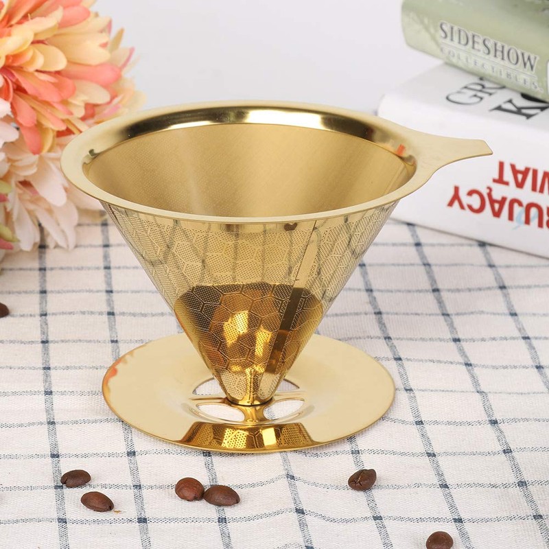 Coffee Filter Reusable, Gold Honeycomb Stainless Steel Reusable Coffee Filter