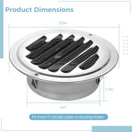 8 Pcs Stainless Steel Air Soffit Vents, 4" Round Air Vent Mesh Cover, Reptile Screen Grille Cover, Flat Ducting Air Ventilation Outlet Hoods, Wall Air Soffit Vents for Home, Office