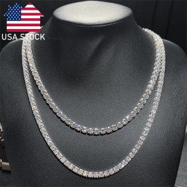 In Stock Hip Hop Women 3mm 4mm 5mm 925 Sterling Silver VVS Moissanite Tennis Chain Fine Jewelry Iced Out Diamond Tennis NecklaceColor: 6mm-White Gold, Length: 6inch