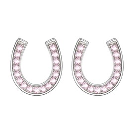 EVER FAITH 925 Sterling Silver Elegant Pave Pink Cubic Zirconia Lucky Horseshoe Stud Earrings for Women