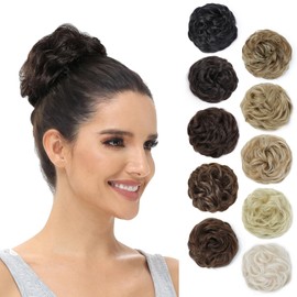 BUYOGET Messy Bun Hair Pieces For Women Hair Bun Extension Updo Curly Messy Bun Donut Hair Chignons Scrunchie Natural Black in Dark Auburn