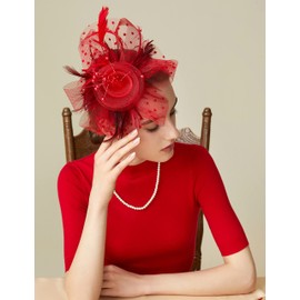 BABEYOND Fascinator Hats for Women Tea Party Hat Kentucky Fascinators Headband Derby Hats Wedding Red