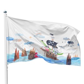 PHENO FLAGS Children's Pirate Flag, 60 x 90 cm - Funny Pirate Boat Motif with Elephant, Bear, Rabbit & Dinosaur - Ideal Pirate Adventure Flag for Children's Room and Play Towers