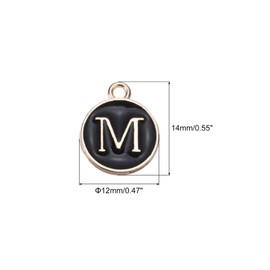 MECCANIXITY Alphabet M Letter Charm Double Sided Enamel Initial Alphabet Pendant Black, for Necklace Bracelet Earring Jewelry Making, Pack of 20