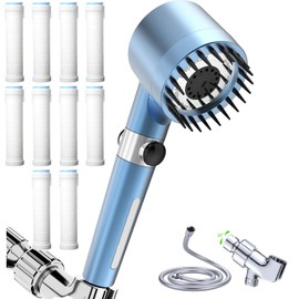 Filtered Shower Head with Handheld - High Pressure Shower head - Hard Water Filter Shower Head,Showerhead with ON/OFF Switch, Include 60'' Hose, Filtered and Bracket.