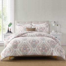 SahSahCasa Cotton Comforter Set King Size, King Comforter Bedding Set, Paisley Floral Damask Patterns Comforter, Fluffy Quilted All-Season Luxury Bed Set, Duvets and Down Alternative, 3pcs