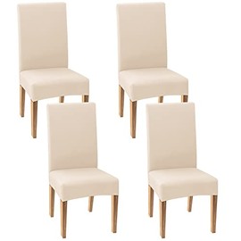 ELECLAND 4Pcs Beige Chair Covers for Dining Chairs Stretch Dining Chair Slipcovers Removable Washable Dining Chair Seat Cover Chair Protector for Kitchen Dining Room Hotel