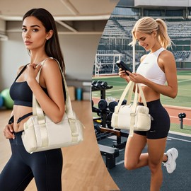 Small Gym Bag for Women - Mini Gym Duffle Bag 4 PCS Set with Wet Compartment, Small Travel Tote Cute Workout Sport Bag with Toiletry Cosmetic Silicone Travel Bottles