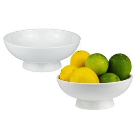 Iyulania 21 oz Porcelain Footed Bowls Set of 2, 6.65″ White Serving Bowls with Pedestal for Cereal, Salad, Snacks