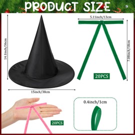41 Pcs Pink and Green Bows Christmas Tree Decoration Set, Include 1 Witches Hat Pink 20 Pink Green Velvet Bows and 20 Green Velvet Bows for Christmas Tree, Wreaths, Gifts, and Holiday Décor
