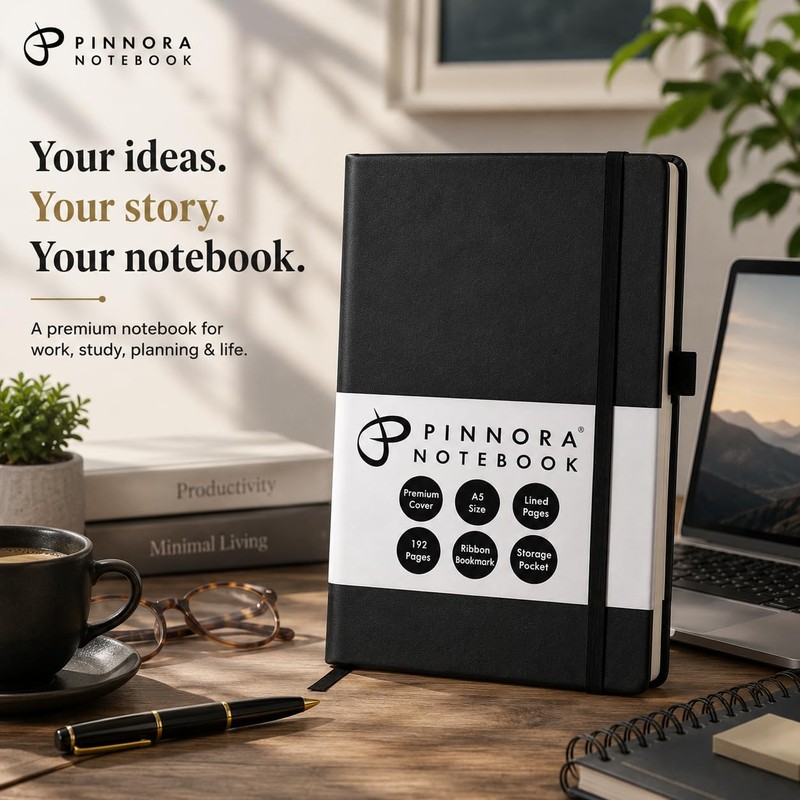 Pinnora Red A5 Notebook – Lined Everyday Journal Notebook &