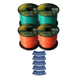 Harmony Audio Primary Single Conductor 16 Gauge Power or Ground Wire - 4 Rolls - 400 Feet - Green & Orange for Car Audio/Trailer/Model Train/Remote